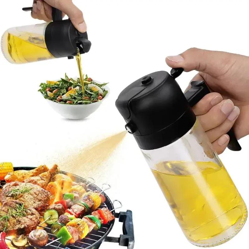 Aceitera Dispensador De Aceite 2 En 1 De Vidrio 470ml Con Rociador Spray Y Vertedor Para Freidora De Aire Cocina Y Ensalada