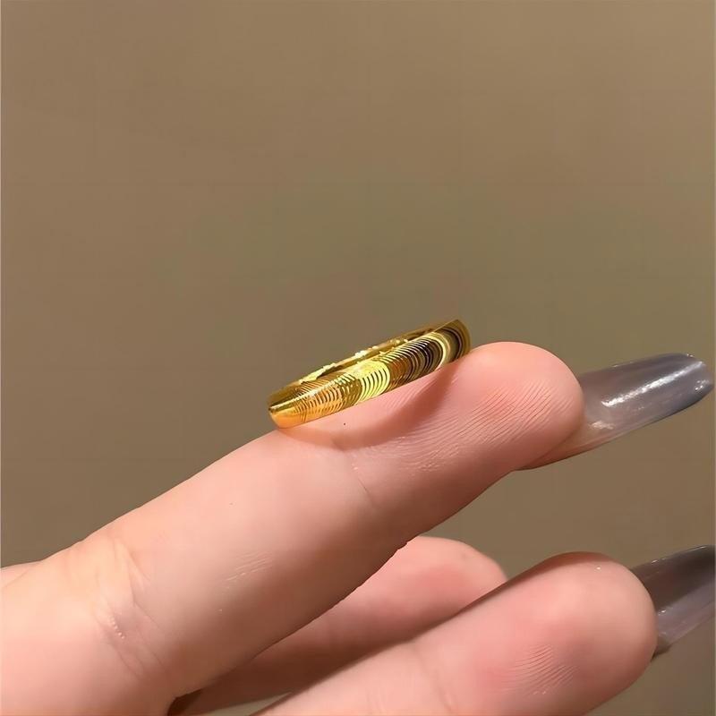 简约极简主义猫眼戒指 金色波浪设计 不褪色钛钢材质 情侣对戒一对 轻奢饰品款 女士男士通用