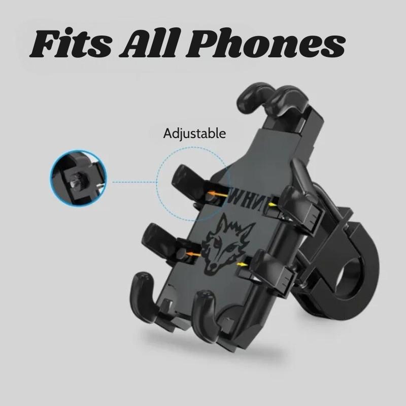 Heavy-duty 8-claw motorcycle phone mount with anti-shake design and secure locking mechanism; suitable for handlebar or rearview mirror mounting.