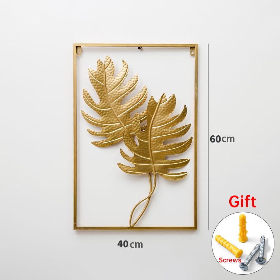 金属框墙饰 热卖 40*60cm 方形叶子艺术 金色边框 北欧风格 家居客厅墙面装饰