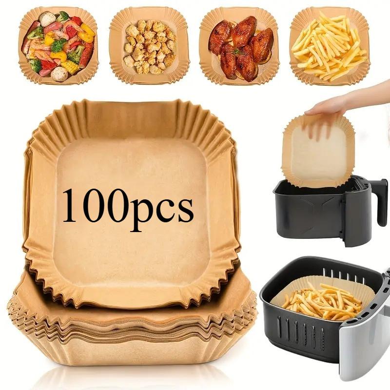 100pcs Disposable Air Fryer Paper Liners – Oil-Absorbing, Waterproof, Grease-Proof, Non-Stick & Easy-to-Clean