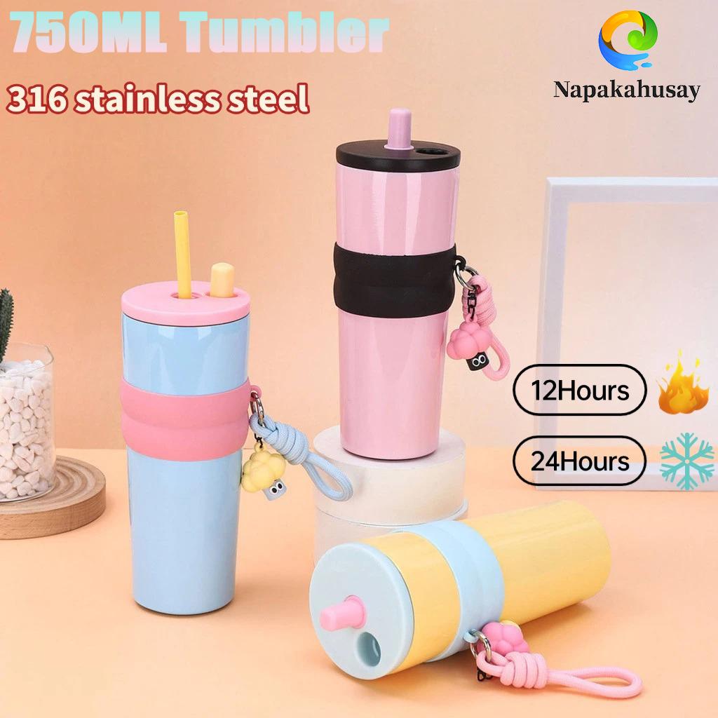 316 Stainless Steel Coffee Mug 750ML with Lid & Straw Vacuum Flask for Hot & Cold Drinks BPA Free Non-Toxic 12 Hours Heat Retention 24 Hours Cold Retention Perfect Birthday Gift for Girls