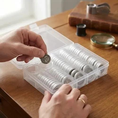 硬币保护盒 100个 30mm 透明亚克力收纳盒 钱币收藏盒 纪念币保护套 收藏纪念品