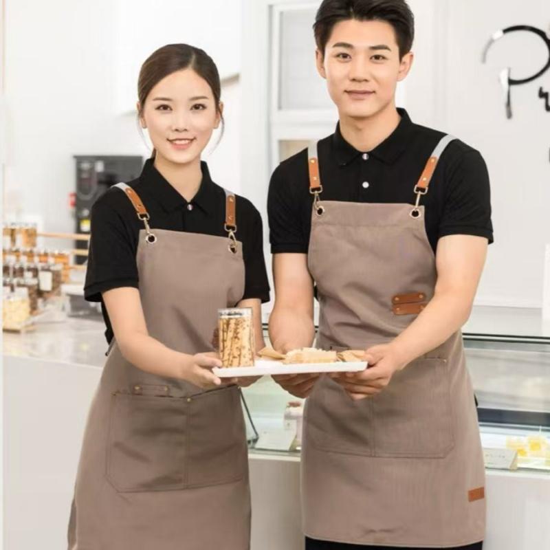 加厚帆布防水防油围裙 强效防油污 时尚设计 适合咖啡馆服务员 美发沙龙和家庭厨房使用