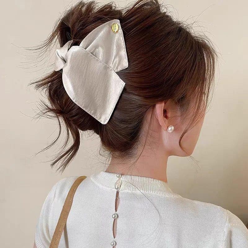 Satin Soft Claw Clip with Bow Elegant Hair Accessory for Women Korean French Style Versatile Hair Claw