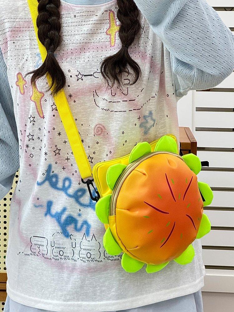 3D汉堡包造型女式斜挎单肩两用包 可爱双隔层拉链设计 趣味卡通