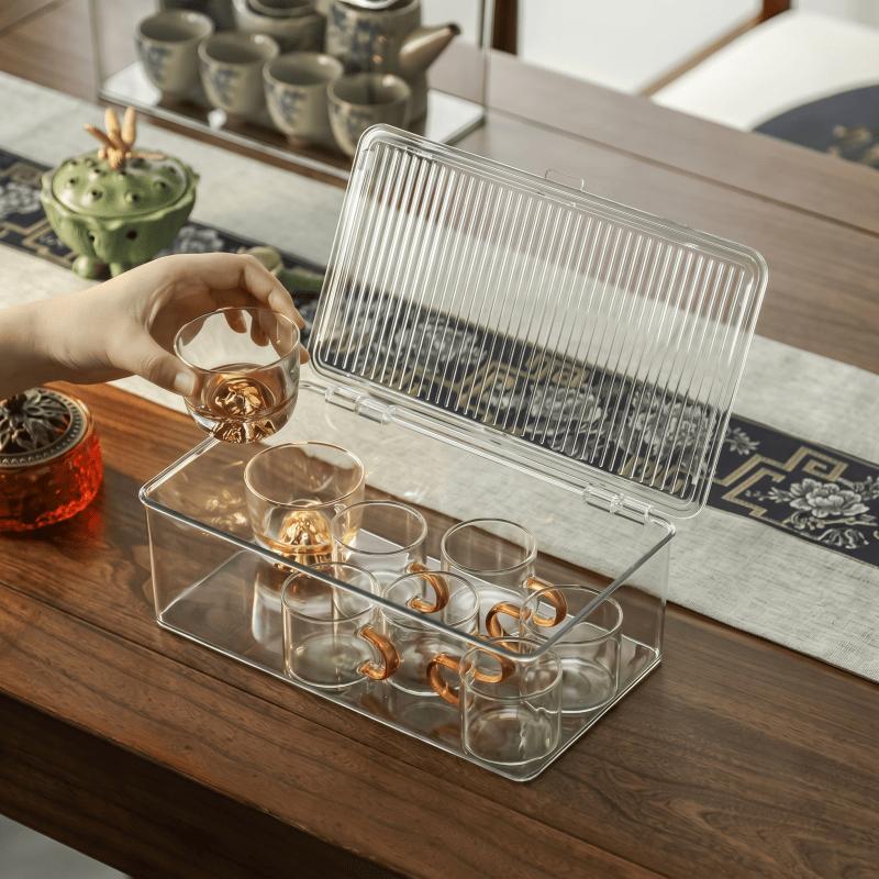 Kahon ng baso na transparent at dust-proof, tray ng tea table para sa teapot, tasa, wine glass, dekorasyon