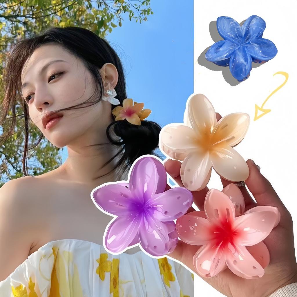 鸡蛋花发夹 6件/套 夏威夷花朵 女士女孩彩色亚克力花朵发饰 8cm迷你沙滩夹 海边发饰
