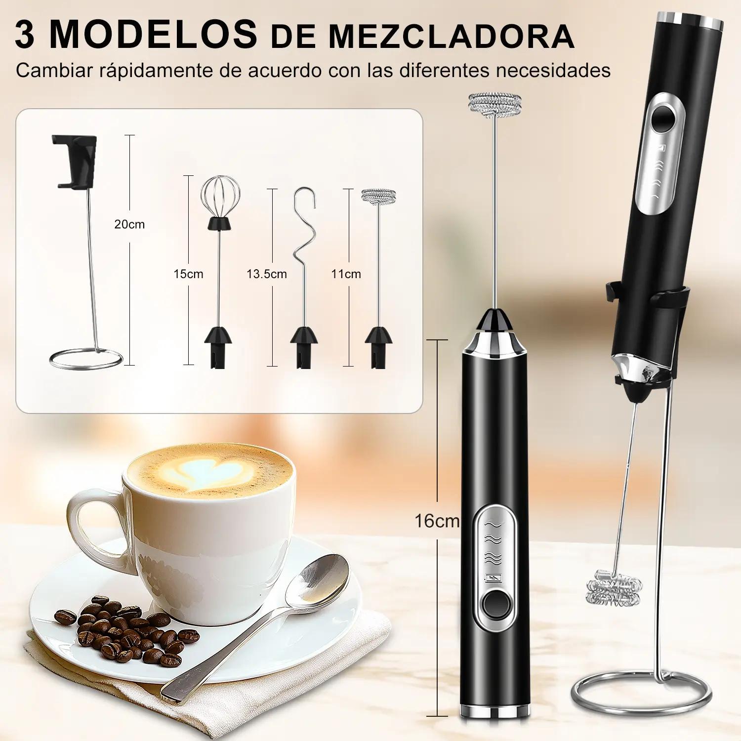 Espumador De Leche Eléctrico Batidor De Café Y Huevo Con Soporte Organizado Batidora De Mano Con 3 Cabezales 2 Colores
