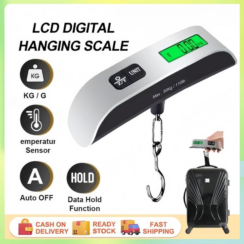 50KG / 110LB Portable Digital Luggage Scale LCD Display Electronic Weighing Hanging Scale for Travel & On-the-Go Use