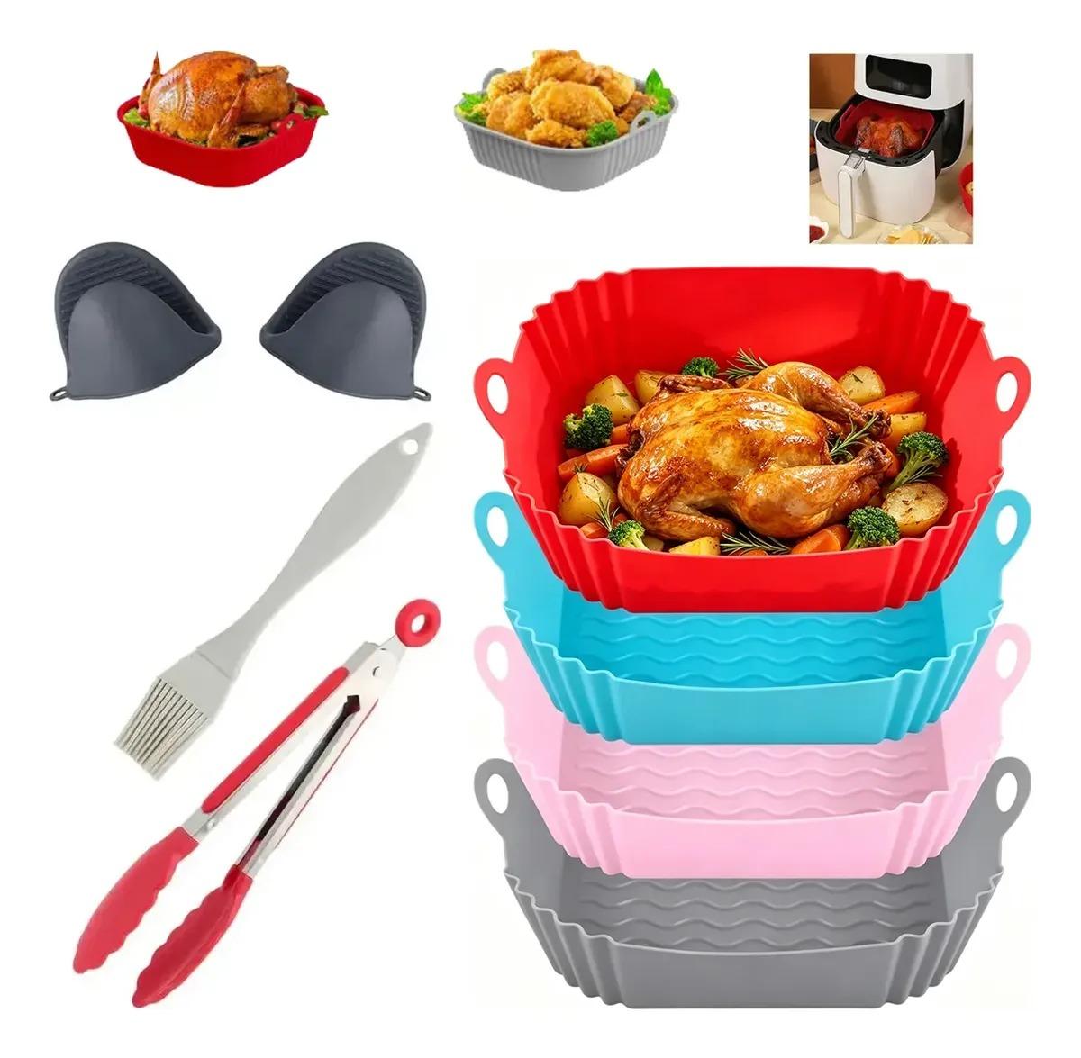 Kit De 8 Moldes De Silicón Para Freidora De Aire Tapetes Reutilizables Antiadherentes Para Hornear En Air Fryer Y Horno