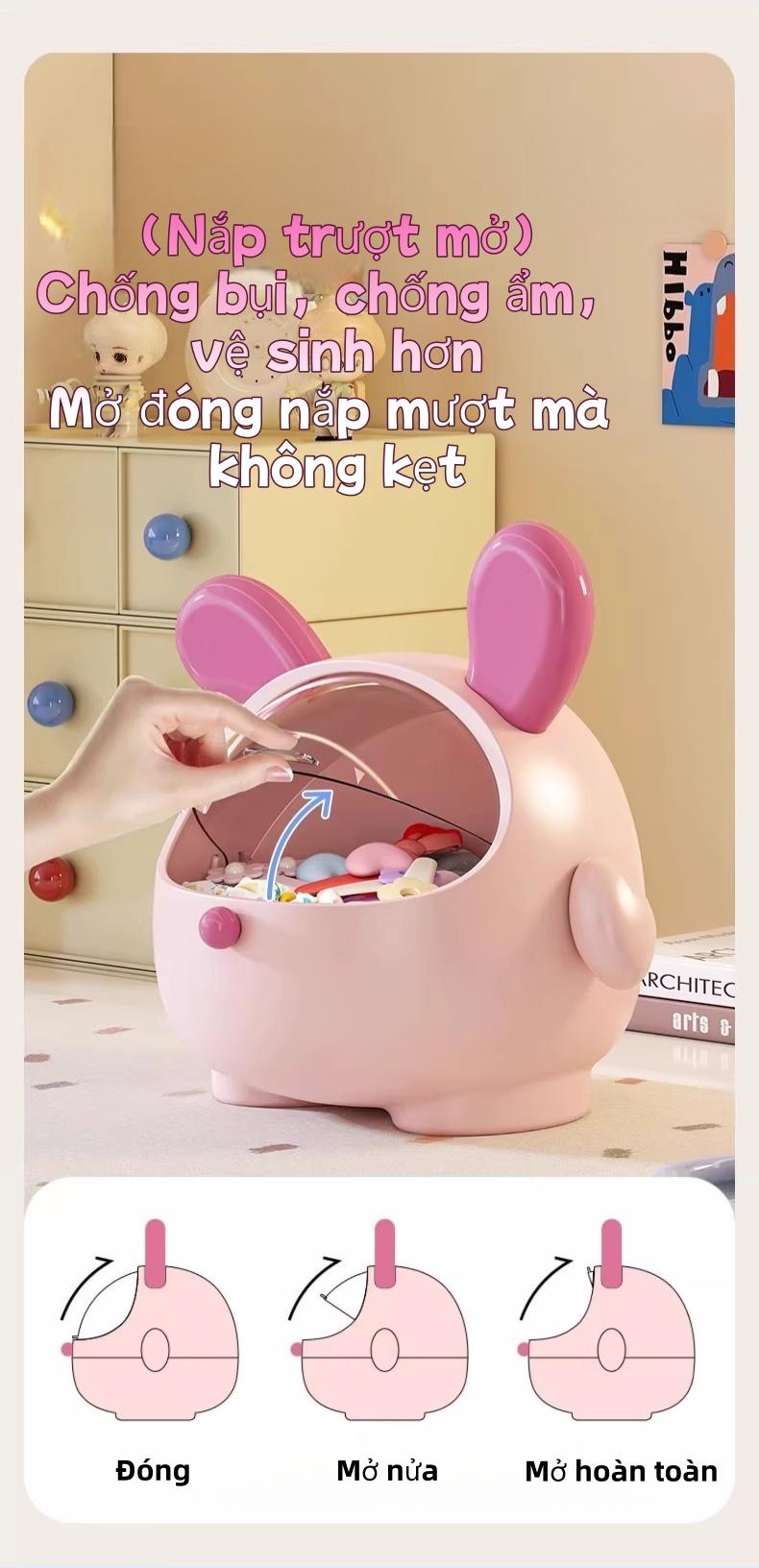 可爱兔子造型亮粉色多功能桌面收纳盒文具首饰小玩具储物盒学生学习桌办公桌整理收纳盒