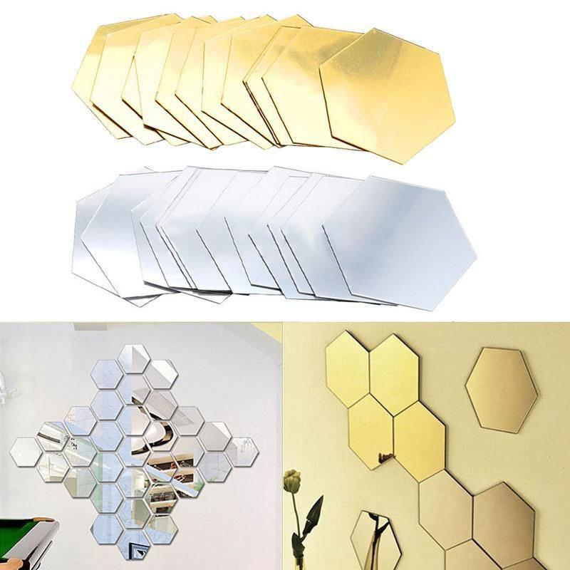 3D银色镜面几何六边形亚克力墙贴 1PC 7*8*4 cm 现代创意墙面装饰贴墙饰