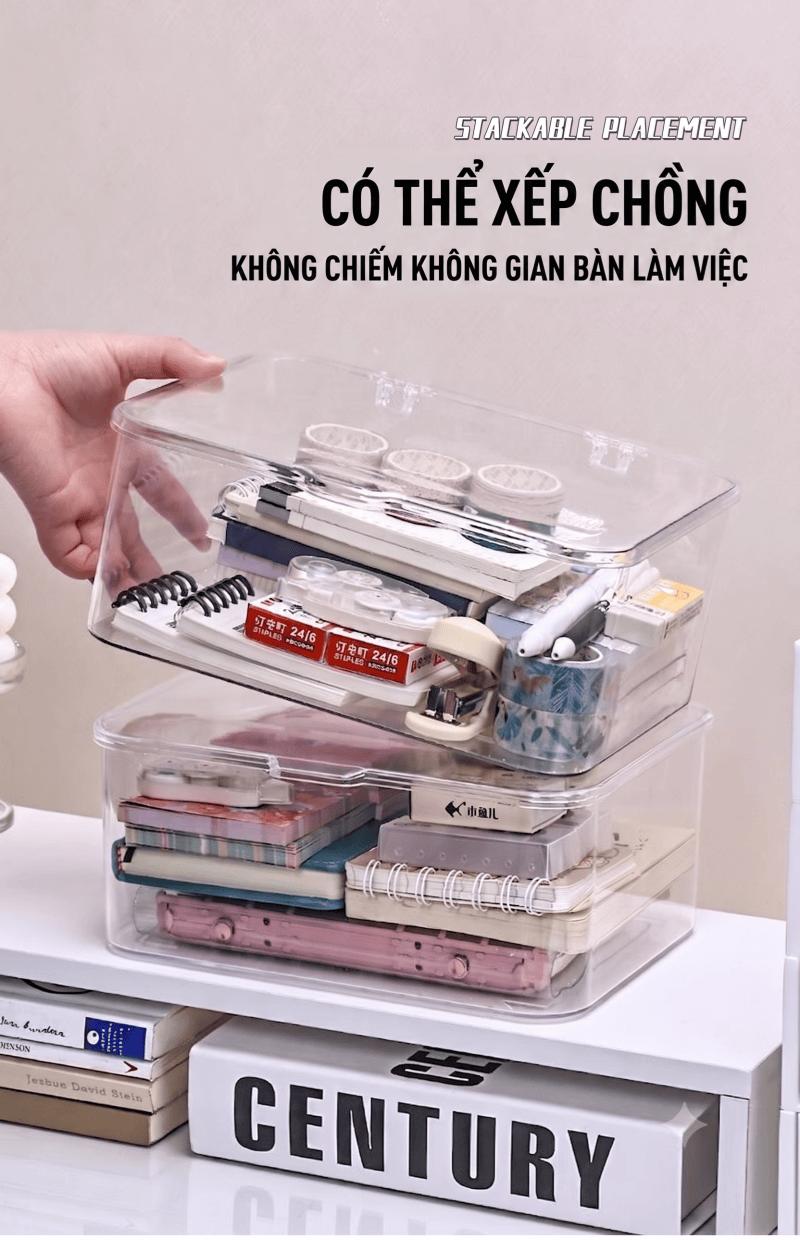 亚克力透明桌面收纳盒 翻盖防尘 化妆品收纳 宿舍卧室 装饰