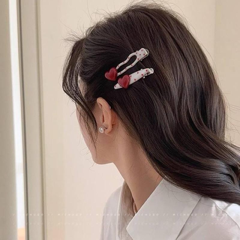 爱心红色波点鸭嘴发夹女士超可爱韩系名媛风刘海夹发饰头饰2026年新款时尚网红爆款