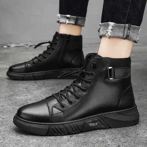 Botas Para Hombre Casuales Con Cremallera Lateral Y Agujetas Botines De Cuero Estilo Urbano Calzado Cómodo Y Antideslizante