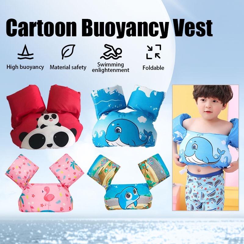 Popotidy Kids Life Jacket with Arm Floaters Cartoon Baby Swimming Vest Swim Buoyancy Floaters for Kids Toddler Safety Floating Ring Pool Beach 1-6 Years Old Non-Inflatable EPE Foam Mermaid Seahorse Design