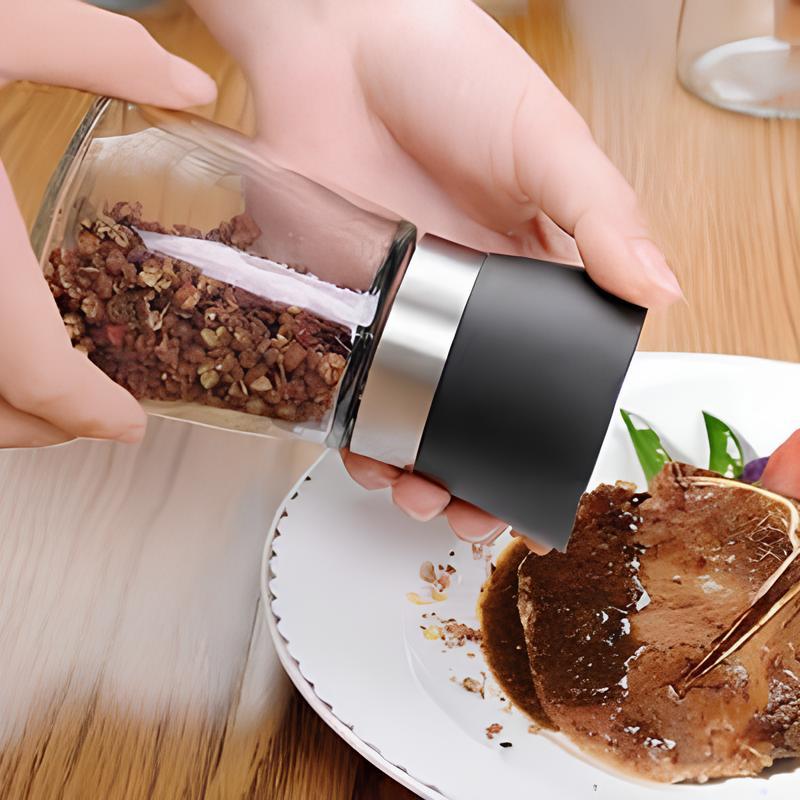 Manual Glass Pepper Grinder Spice Salt Grinding Bottle Spice Jar Container Kitchen Utensils with Clear Lid and Easy Grip Handle