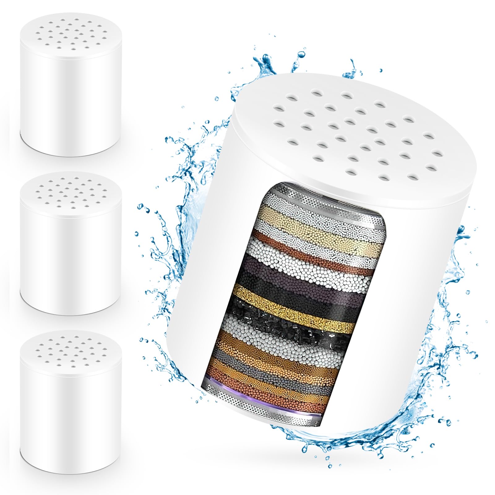 Filtro De Ducha Universal De 20 Etapas Paquete De 4 Repuestos Purificador De Agua Dura Contra Cloro Para Piel Y Cabello