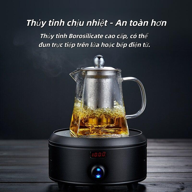 耐热玻璃过滤茶壶 内置不锈钢滤芯 快速泡茶 多功能花草茶壶 办公室 茶爱好者适用