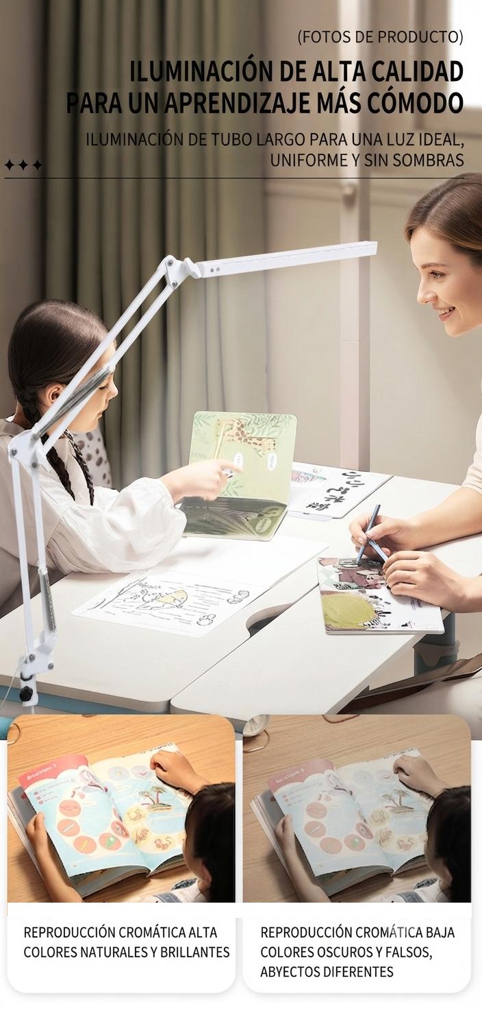 LED夹式台灯 夹桌夹子灯 万向可调节臂 3种灯光模式 10级亮度可调 USB电源供电