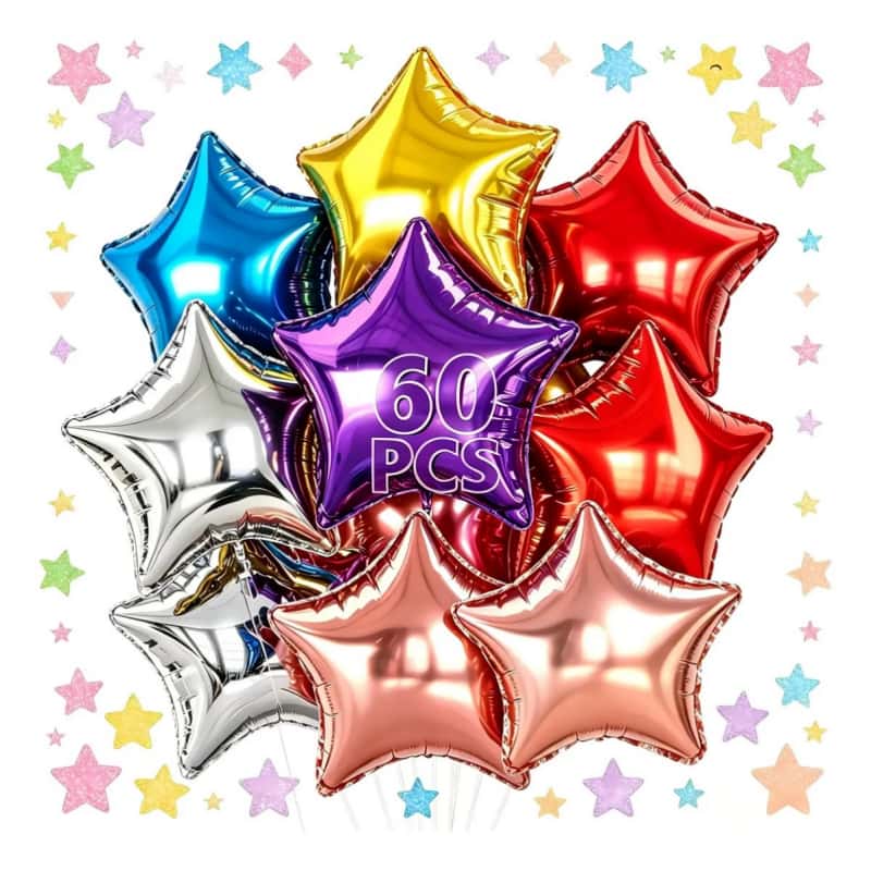 Kit De 60 Globos Metálicos De Estrella 10 Pulgadas Decoración Para Fiesta Cumpleaños Bodas San Valentín Y Aniversario
