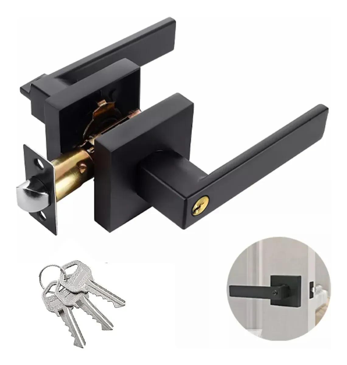 Cerradura De Manija Cuadrada Para Puerta De Baño Sin Llave Pasador Ajustable Acabado Negro Mate Para Recámara Y Hogar