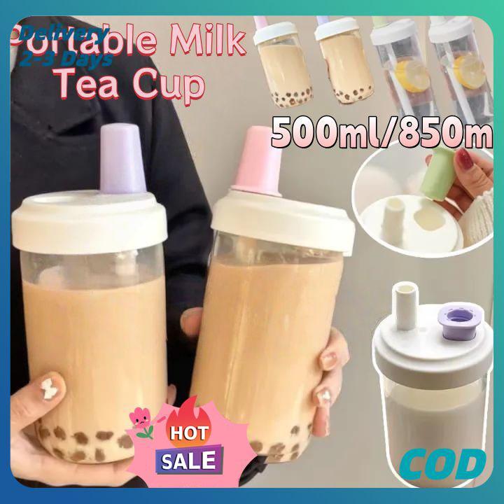 吸管杯 500ml/850ml 带吸管水杯 大容量 高颜值 便携茶杯 食品级PC 白色/紫色/粉色/绿色 -20-120度 硅胶随行杯 可重复使用 可清洗