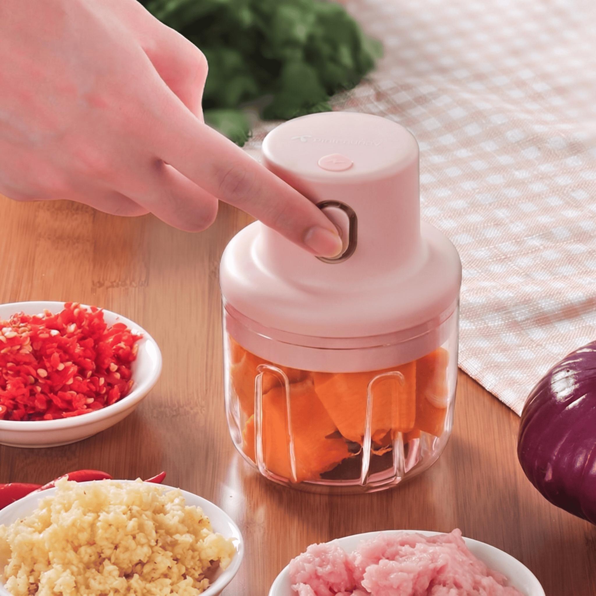 Mini Procesador De Alimentos Eléctrico 250ml Picador De Ajo Y Verduras Inalámbrico Recargable USB Con 3 Cuchillas Para Carne