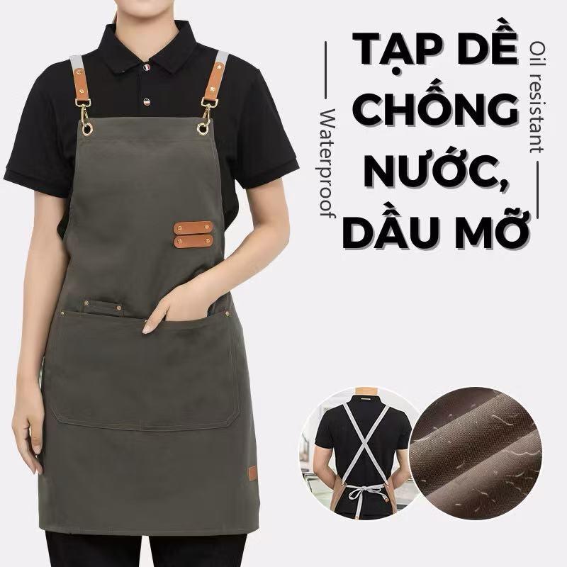 加厚帆布防水防油围裙 强效防油污 时尚设计 适合咖啡馆服务员 美发沙龙和家庭厨房使用