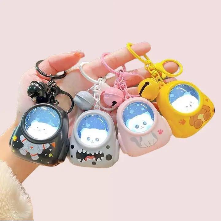 Creative Spaceman Night Light Key Ring Cute Cartoon Bear Cat Space Astronaut Illuminated Keychain, Charms & Twillies