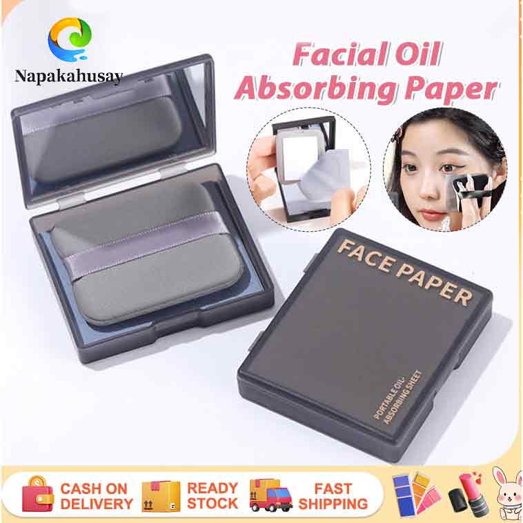 Facial oil-absorbing paper 100 Sheets with powder puff and mirror refreshing and portable fragrance box for facial oil controlling oil absorbing paper