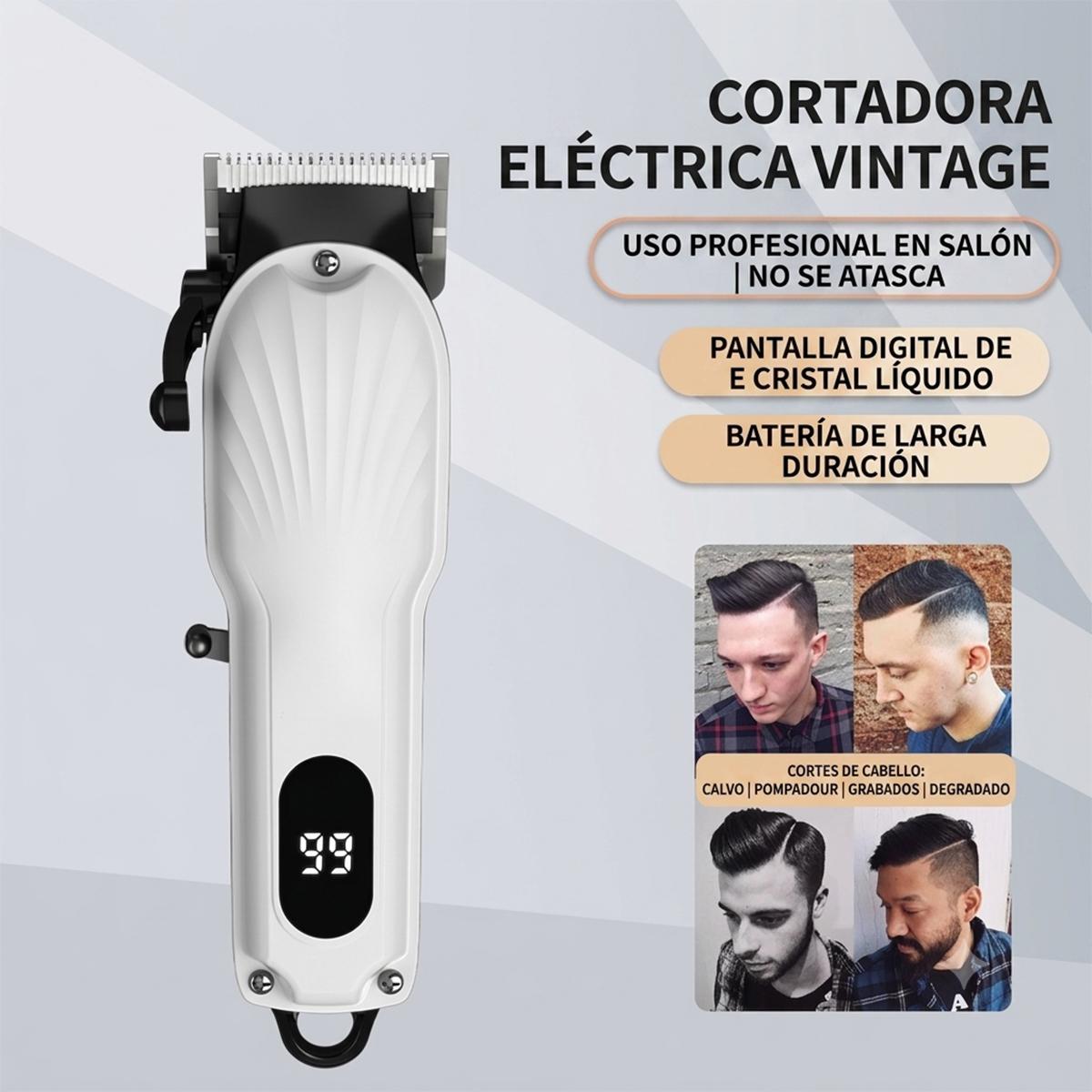 Máquina de Cortar Cabello Profesional Rasuradora Clipper de Alta Precisión y Potencia Inalámbrica USB para Barba Kit Estilista Negro Blanco Gris
