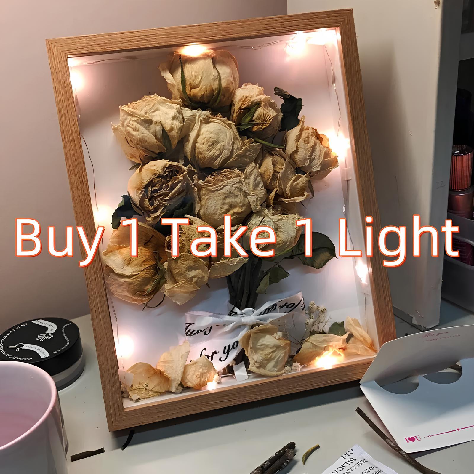 DIY wooden dried flower stand photo frame with Fairy Light, simple three-dimensional hollow desktop photo frame, creative home decoration dried flower storage photo box, multi-functional combination photo wall frame