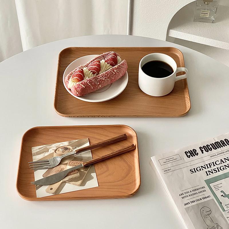 Decorative Plastic Tray with Wood Grain Surface, Sturdy, Easy to Clean, Durable & Versatile