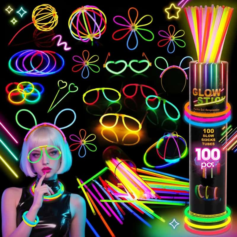 Pack 100 Barras Luminosas De Neón Glow Sticks Multicolor Para Fiesta Batucada Hora Loca Varitas De Luz Halloween Y Eventos