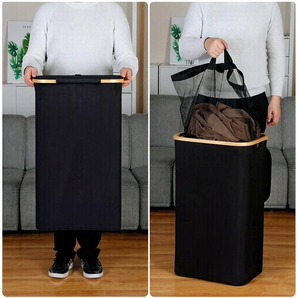 大号脏衣篮 日式可折叠布艺脏衣服收纳筐 带内部袋子 家用浴室卧室洗衣篮 大容量衣物整理桶