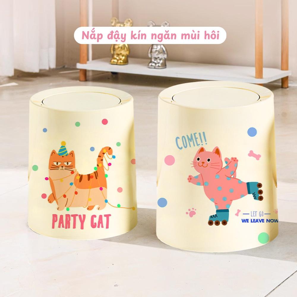 可爱猫咪图案 垃圾桶 11L 翻盖 塑料 客厅卧室办公室 美观实用 网红款