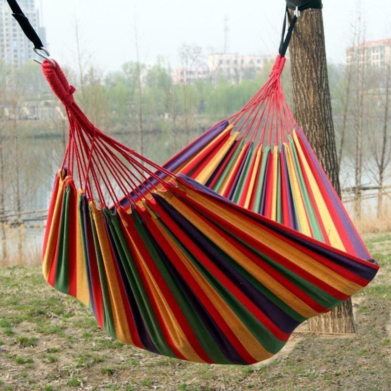 户外露营便携吊床 含棉绳收纳袋 红条纹/蓝条纹 1.9m x 1m 承重190kg