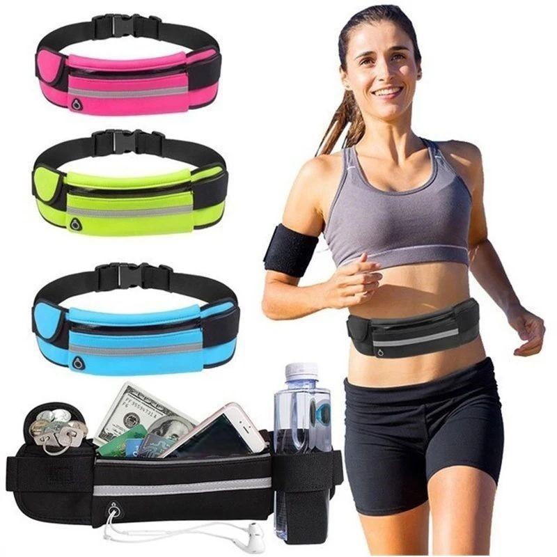 COD Waterproof running waist pack with water bottle holder and headphone port; elastic, unisex sports waist pack
