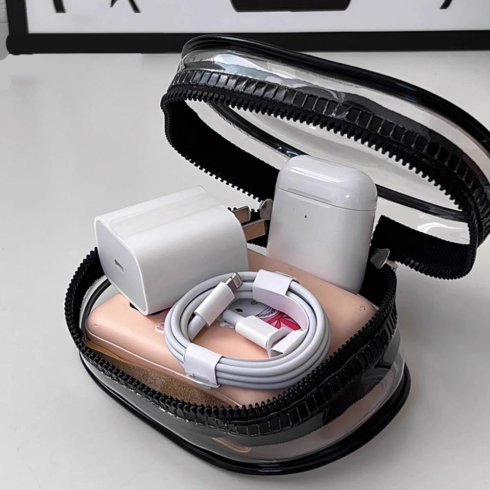 Keychain Pouch Clear Portable Cable Storage Bag with Protective Cover for Headsets