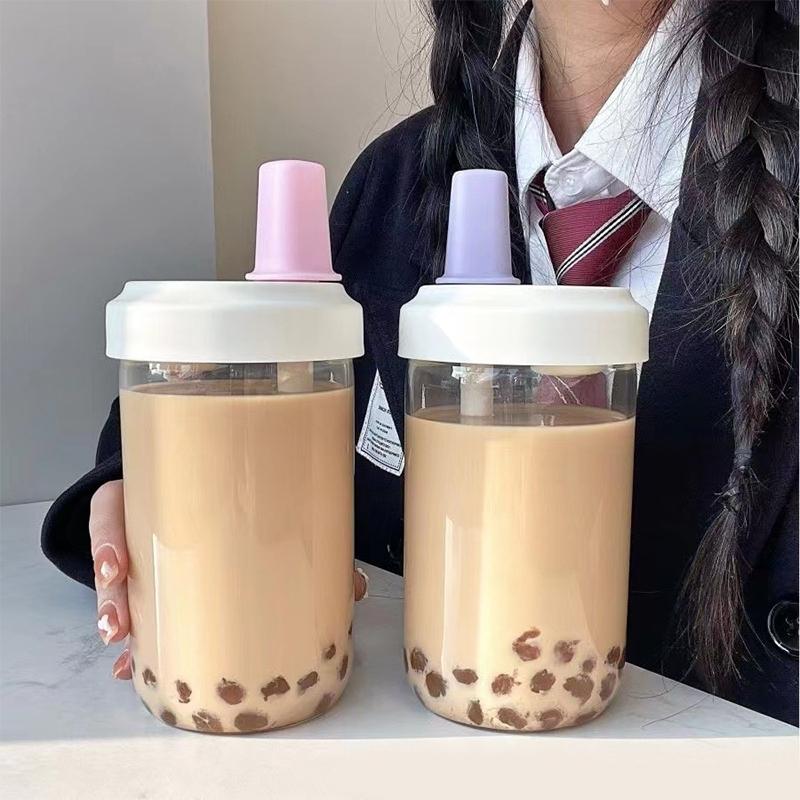 吸管杯 500ml/850ml 带吸管水杯 大容量 高颜值 便携茶杯 食品级PC 白色/紫色/粉色/绿色 -20-120度 硅胶随行杯 可重复使用 可清洗