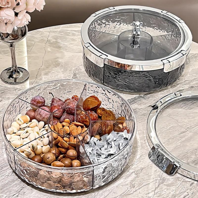 Tet Candy & Fruit Tray with Compartments, Sunflower Seed & Dry Nut Box with Dust-Proof Lid for Family