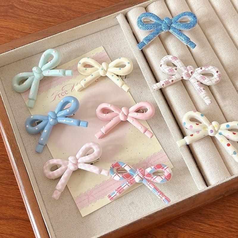 Bow Hair Clips Set, Assorted Checkered & Polka Dot Patterns, Cute for Girls and Women