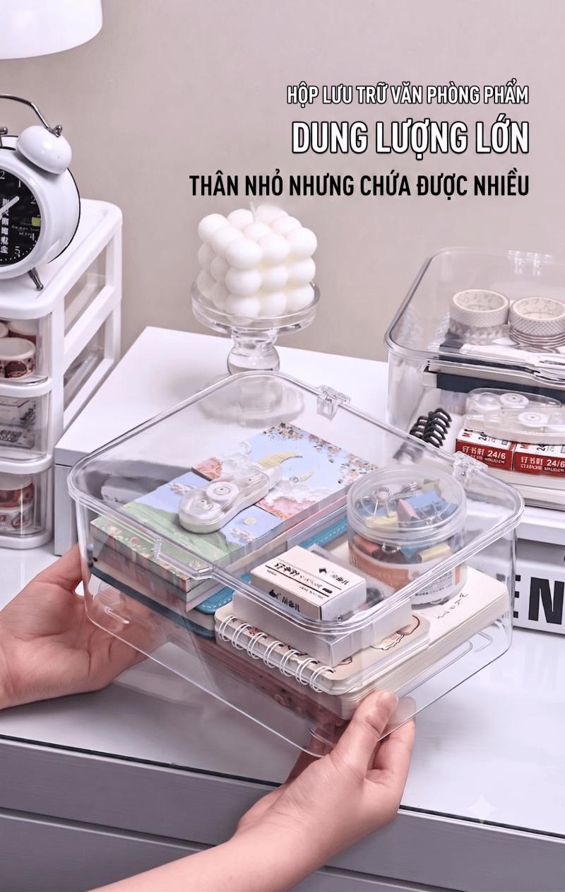 亚克力透明桌面收纳盒 翻盖防尘 化妆品收纳 宿舍卧室 装饰