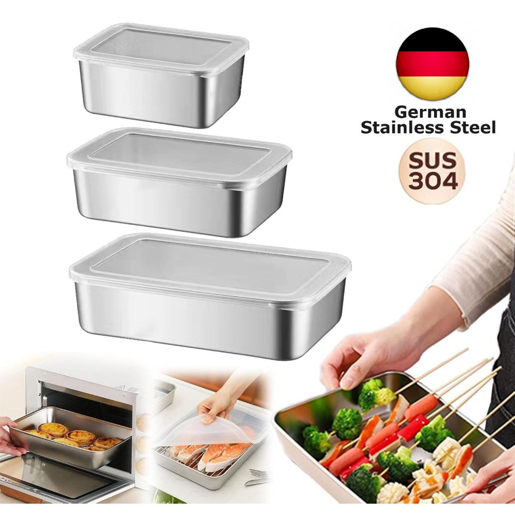 304 Stainless Steel Fresh Keeping Box Food Storage Container with Lid for BBQ Food Trays - Home Kitchen Utensils