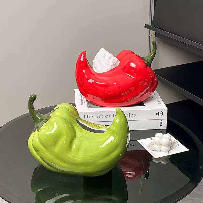 Caja De Pañuelos En Forma De Chile Dispensador De Papel Servilletero Decorativo Para Mesa Y Sala Acabado Esmaltado Resistente