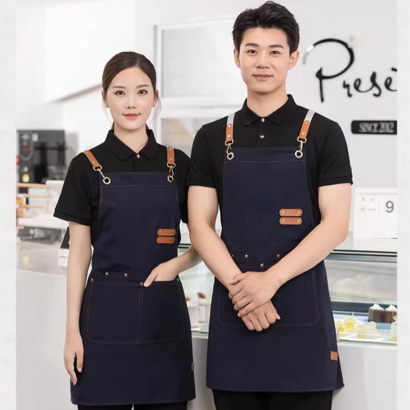加厚帆布防水防油围裙 强效防油污 时尚设计 适合咖啡馆服务员 美发沙龙和家庭厨房使用