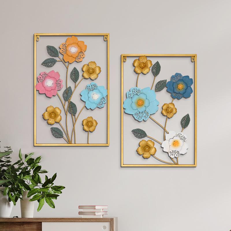 Colorful Metal Wall Decor with Square Frame, 60cm*40cm Leaf Art Gold Framed Leaves Artwork Nordic Style Home Room Living Walls Decoration - Hanging, Ornaments