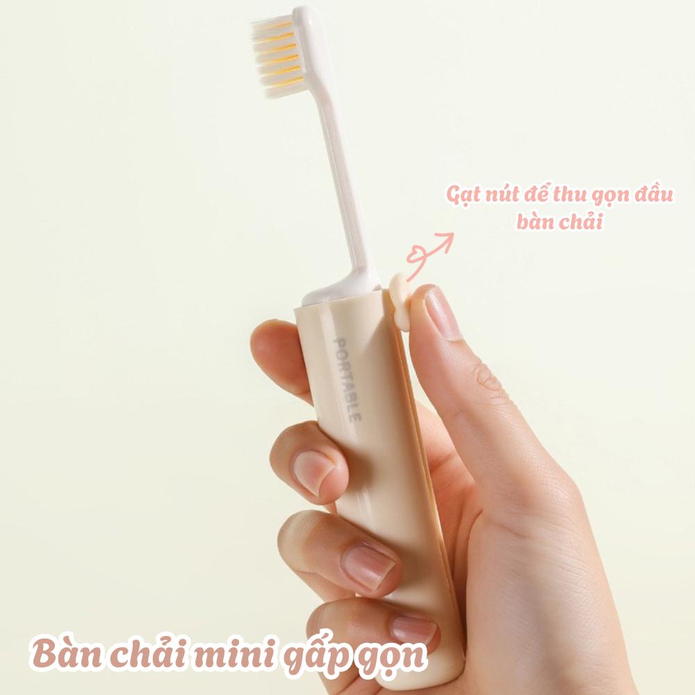 旅行便携折叠牙刷 带牙膏槽盒 2合1迷你小巧 适合成人和儿童 户外露营旅行出差 方便携带款